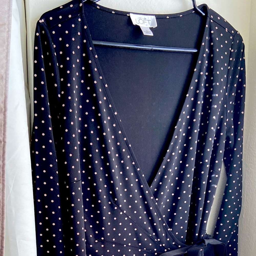 Ann Taylor Black and polka dot wrap dress